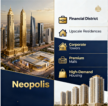 Image showcasing Financial District and Neopolis as premium upcoming real estate hotspots in Hyderabad, highlighting their upscale developments, business hubs, and high-demand residential opportunities.

