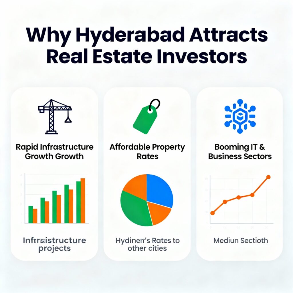 Upcoming real estate hotspots in Hyderabad, focusing on factors like infrastructure growth, affordable property rates, and the city's thriving IT and business sectors.
